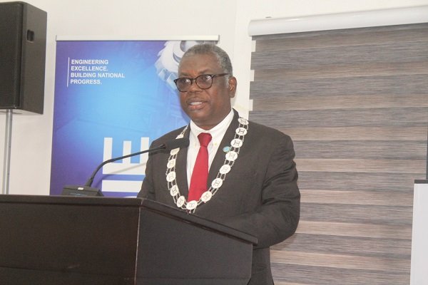 Mr Ludwig Annang Hesse (inset) inducting the new GhIE members into office. Photo Ebo Gorman