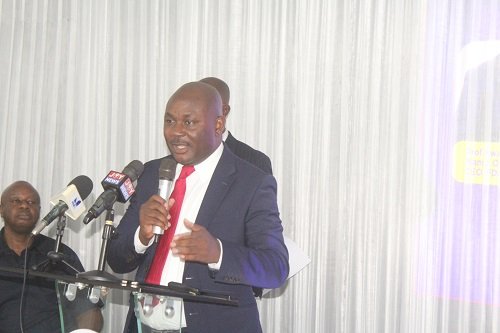 Prof Opuni (inset) addressing stakeholders at the meeting. Photo. Ebo Gorman