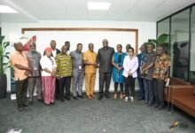 Mr Boateng (sixth from left) with Mr Madjie (sixth from right) and others after the programme