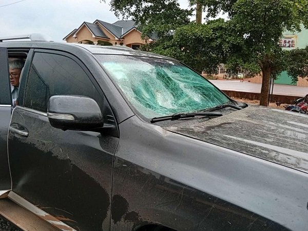 One of the vehicles vandalised
