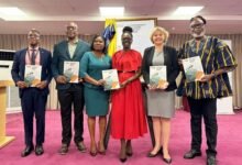 GSE launches updated sustainability ------Ms Amoah (third from right), Dr Avedzi (right) and other dignitaries launching the document