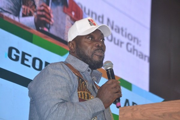 Mr Addo (inset) addressing participants at the forum Phot Victor A. Buxton (3)...