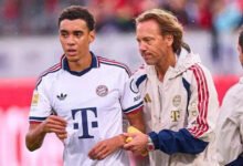 Jamal Musiala being helped off the pitch on Tuesday