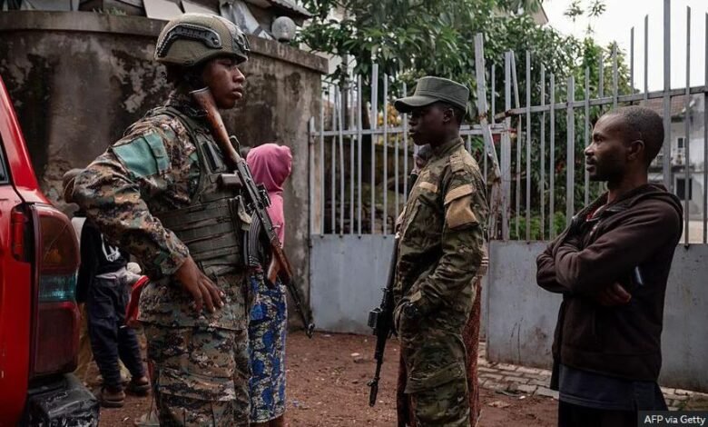 M23 rebels seen in Goma in March after an air strike on the territory