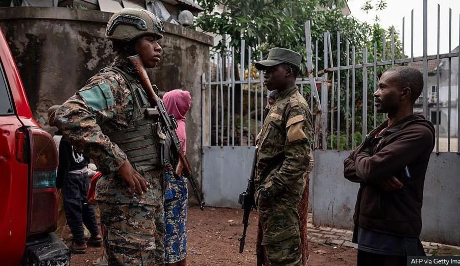 M23 rebels seen in Goma in March after an air strike on the territory