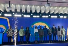 Mr Nartey (sixth from right) with some executives from MTN during the launch
