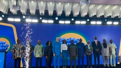 Mr Nartey (sixth from right) with some executives from MTN during the launch
