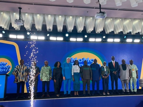 Mr Nartey (sixth from right) with some executives from MTN during the launch