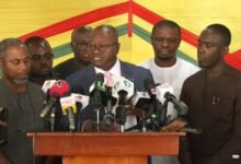 Mr Ampratwum Sarpong addressing the press conference