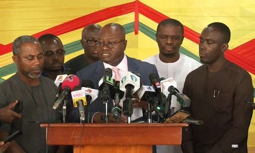 Mr Ampratwum Sarpong addressing the press conference