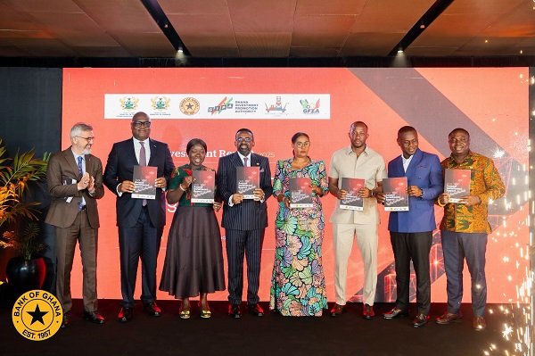 Mrs Elizabeth Ofosu-Agyare (third from left), Dr. Asiama (fifth from right), Mr Madjie (second from left) and other dignitaries launching the report