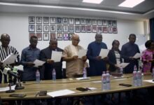 The newly constituted GNA board being sworn into office during the inauguration