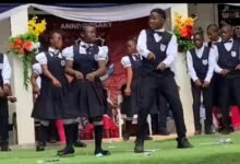 Students of New Vision Montessori School dancing at the graduation ceremony.