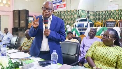 Nkrankwanta Community Bank Pix------Mr Agyeman-Manu addressing the shareholders at the event