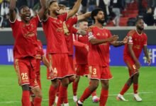 Players of LASK celebrate their qualification