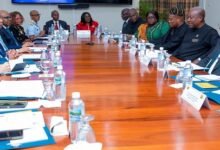 Pres Mahama to champion AfCFTA -----President Mahama (arrowed) with Jamaican officials during a meeting in Kingston, Jamaica