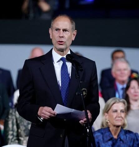 Prince Edward, Duke of Edinburgh speaks during the closing ceremony