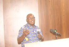 Prof. Robert Darko Osei, (inset) making a presentation on the Mid-Year Budget