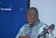 Mr Sarpong (inset) addressing journalists at the workshop Photo Victor A. Buxton