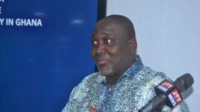 Mr Sarpong (inset) addressing journalists at the workshop Photo Victor A. Buxton