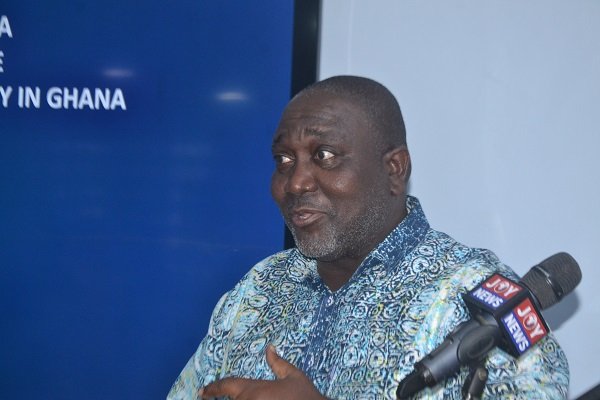 Mr Sarpong (inset) addressing journalists at the workshop Photo Victor A. Buxton