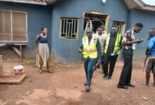 Mr Opoku (infront) and his team inspecting facilities at Sunyani magazine