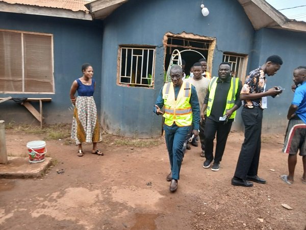 Mr Opoku (infront) and his team inspecting facilities at Sunyani magazine