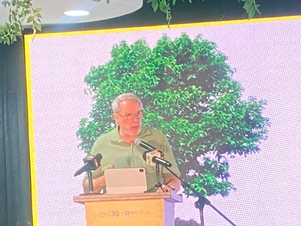 Mr Blewett (inset) adressing the participants at the launch of the MTN sustainability month