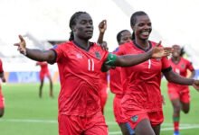 Tabitha Chawinga (left) scored two goals to lead her team into the finals