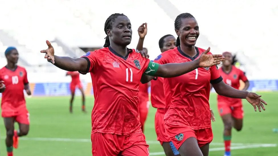 Tabitha Chawinga (left) scored two goals to lead her team into the finals