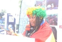 Ms Mahama (inset) speaking at the home coming ceremony Photo Victor A. Buxton