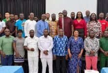 Mr Samuel Abdulai Jabanyite (front row fifth from right) with some GSA officials and journalists after the engagement
