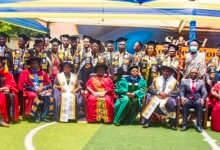 Dr Kavaarpuo (seated third from right) with Prof Malcolm (seated fifth from right) and some university authorities and graduands after the ceremony