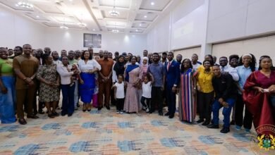 Prof. Opoku-Agyemang (seventh from right) with other dignitaries and the Ghanaian Community in Rwanda after the meeting
