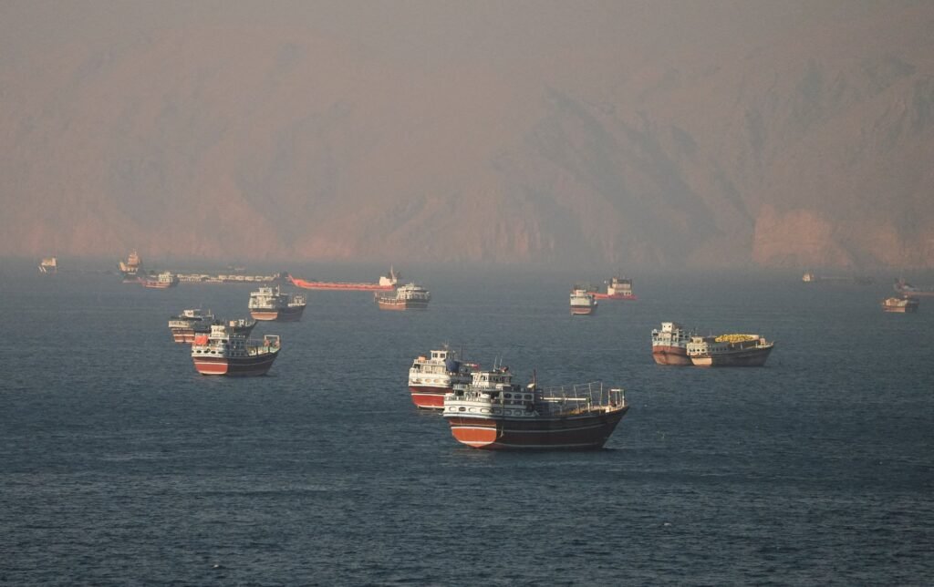 Vessels near the Strait of Hormuz, as seen from Musandam, Oman