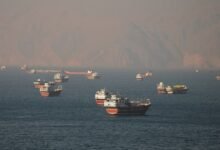 Vessels near the Strait of Hormuz, as seen from Musandam, Oman