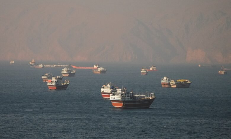 Vessels near the Strait of Hormuz, as seen from Musandam, Oman