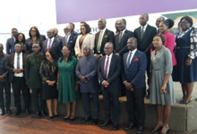 Mrs Asante-Asiedu (standing 10th from left) on the upper stand with other dignitaries in the programme.