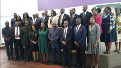 Mrs Asante-Asiedu (standing 10th from left) on the upper stand with other dignitaries in the programme.