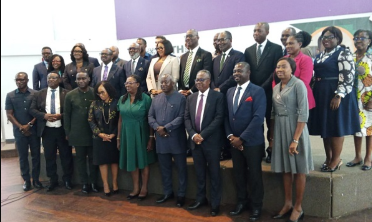 Mrs Asante-Asiedu (standing 10th from left) on the upper stand with other dignitaries in the programme.