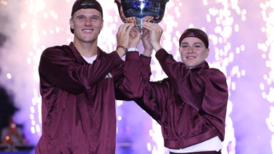 Jakub Mensik and Karolina Muchova with their trophy