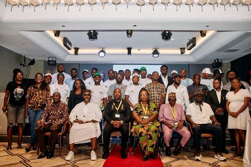 Mr Ankrah (Seated second left), Mr Deen (third left) Gideon Hammond, Deputy Director-General of the NSA (far right) together with members of RMPC and the media