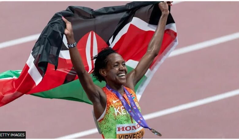 • Faith Kipyegon has won five World Championship titles and three Olympic gold medals for Kenya