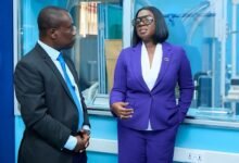 Dr Entsuah-Mensah (left) in discussion with Adjoa Obuobia Darko-Opoku, Administrator of the Ghana Medical Trust Fund