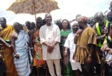 Ms Sowah (fourth from right) with ther dignitaries during the sod cutting ceremony