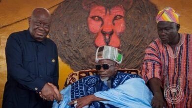 Nana Akufo-Addo (left) shaing hands with the Regent of Dagbon, Kampakuya Naa Yakubu Abukari during the visit