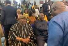 Mr Kyerematen (middle) in a chat with Dr Nyaho Nyaho-Tamakloe during the event