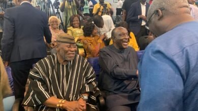 Mr Kyerematen (middle) in a chat with Dr Nyaho Nyaho-Tamakloe during the event