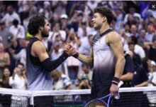 American star Shelton (right) consoles the highly rated Alcarez after their US Open semifinal showdown
