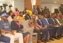 Mr. Awuah (seated second from left) during the launch. Photo. Ebo Gorman